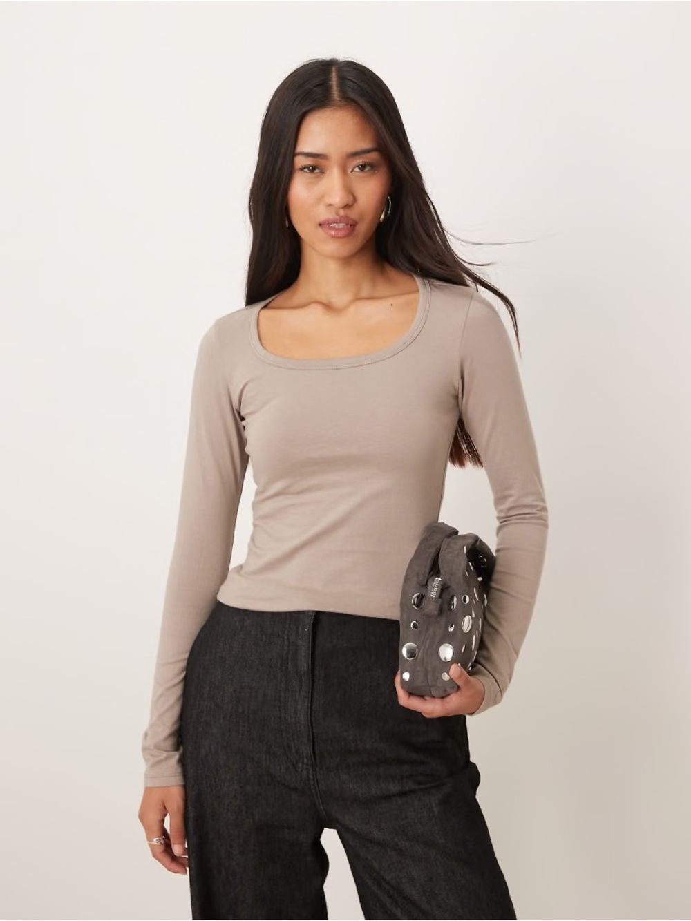 wild fable Scoop Neck Long Sleeve Top in Taupe